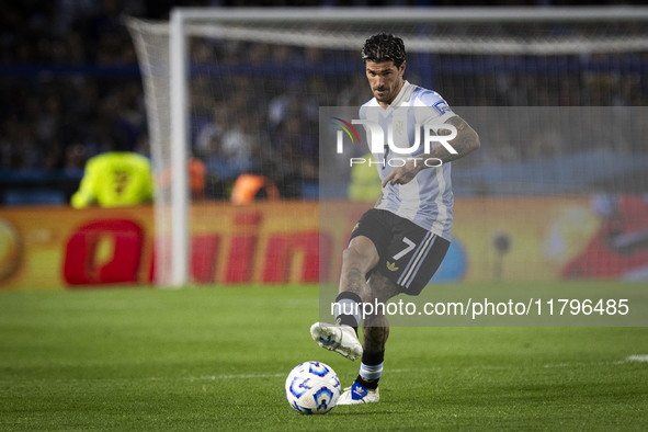 Rodrigo De Paul plays during the 2026 FIFA World Cup South American qualifiers football match between Argentina and Peru at the La Bombonera...