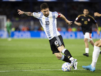 Argentina's Lionel Messi is in action during the 2026 FIFA World Cup South American qualifiers football match between Argentina and Peru at...