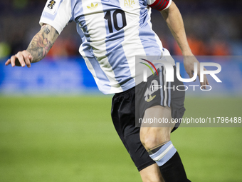 Argentina's Lionel Messi is in action during the 2026 FIFA World Cup South American qualifiers football match between Argentina and Peru at...