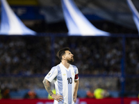 Argentina's Lionel Messi looks on during the 2026 FIFA World Cup South American qualifiers football match between Argentina and Peru at the...