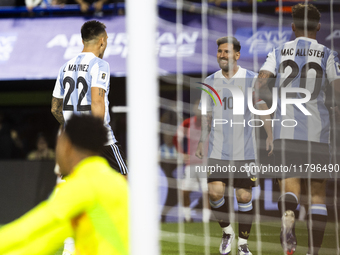 Argentina players celebrate after Lautaro Martinez scores their first goal during the 2026 FIFA World Cup South American qualifiers football...