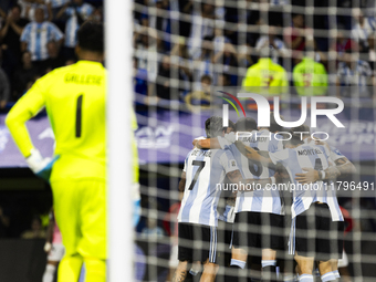 Argentina players celebrate after Lautaro Martinez scores their first goal during the 2026 FIFA World Cup South American qualifiers football...