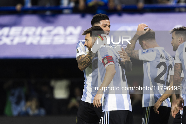 Argentina players celebrate after Lautaro Martinez scores their first goal during the 2026 FIFA World Cup South American qualifiers football...