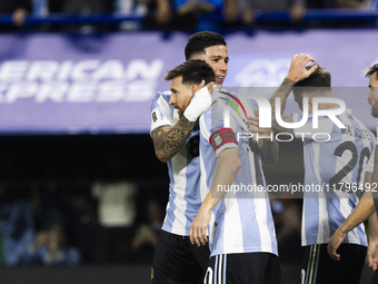 Argentina players celebrate after Lautaro Martinez scores their first goal during the 2026 FIFA World Cup South American qualifiers football...