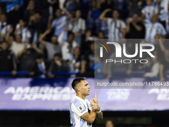 Lautaro Martinez of Argentina celebrates scoring their first goal during the 2026 FIFA World Cup South American qualifiers football match be...