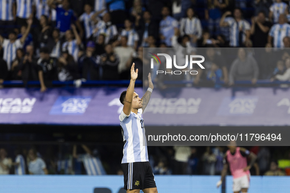 Lautaro Martinez of Argentina celebrates scoring their first goal during the 2026 FIFA World Cup South American qualifiers football match be...