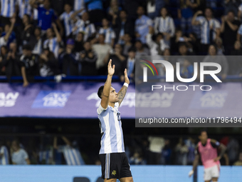 Lautaro Martinez of Argentina celebrates scoring their first goal during the 2026 FIFA World Cup South American qualifiers football match be...