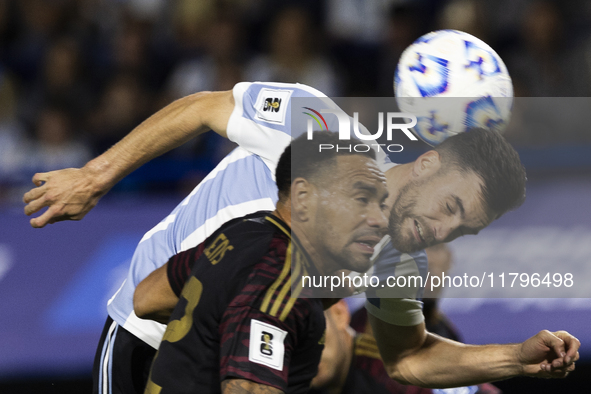 Nicolas Tagliafico plays during the 2026 FIFA World Cup South American qualifiers football match between Argentina and Peru at the La Bombon...