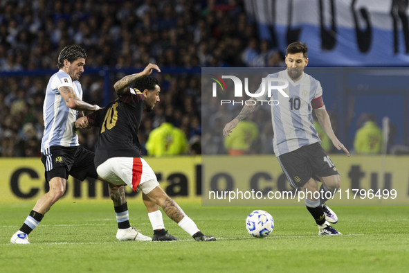 Argentina's Lionel Messi is in action during the 2026 FIFA World Cup South American qualifiers football match between Argentina and Peru at...