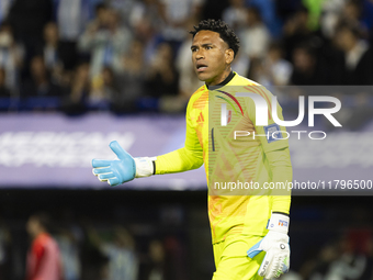 Pedro Gallese of Peru gestures during the 2026 FIFA World Cup South American qualifiers football match between Argentina and Peru at the La...