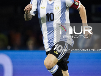 Argentina's Lionel Messi is in action during the 2026 FIFA World Cup South American qualifiers football match between Argentina and Peru at...