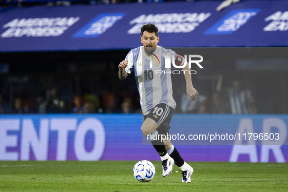 Argentina's Lionel Messi is in action during the 2026 FIFA World Cup South American qualifiers football match between Argentina and Peru at...