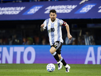 Argentina's Lionel Messi is in action during the 2026 FIFA World Cup South American qualifiers football match between Argentina and Peru at...