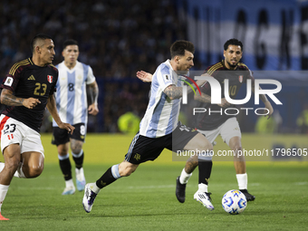 Argentina's Lionel Messi is in action during the 2026 FIFA World Cup South American qualifiers football match between Argentina and Peru at...