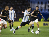 Argentina's Lionel Messi is in action during the 2026 FIFA World Cup South American qualifiers football match between Argentina and Peru at...