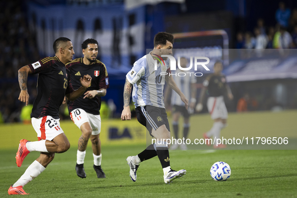 Argentina's Lionel Messi is in action during the 2026 FIFA World Cup South American qualifiers football match between Argentina and Peru at...