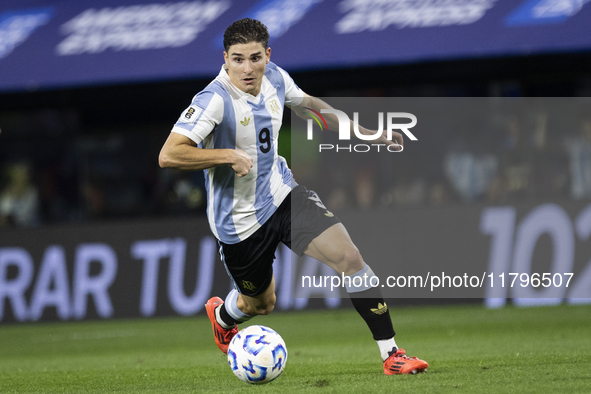 Julian Alvarez of Argentina plays during the 2026 FIFA World Cup South American qualifiers football match between Argentina and Peru at the...