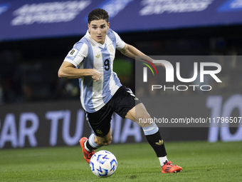 Julian Alvarez of Argentina plays during the 2026 FIFA World Cup South American qualifiers football match between Argentina and Peru at the...