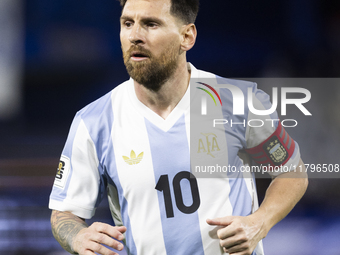 Argentina's Lionel Messi is in action during the 2026 FIFA World Cup South American qualifiers football match between Argentina and Peru at...