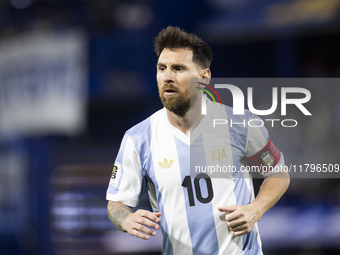 Argentina's Lionel Messi is in action during the 2026 FIFA World Cup South American qualifiers football match between Argentina and Peru at...