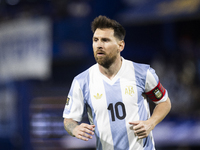 Argentina's Lionel Messi is in action during the 2026 FIFA World Cup South American qualifiers football match between Argentina and Peru at...