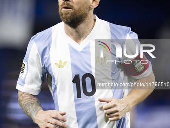 Argentina's Lionel Messi is in action during the 2026 FIFA World Cup South American qualifiers football match between Argentina and Peru at...