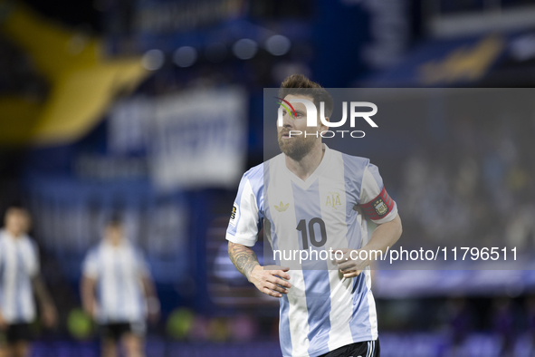 Argentina's Lionel Messi is in action during the 2026 FIFA World Cup South American qualifiers football match between Argentina and Peru at...