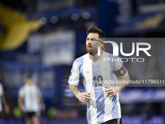 Argentina's Lionel Messi is in action during the 2026 FIFA World Cup South American qualifiers football match between Argentina and Peru at...