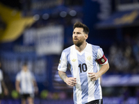 Argentina's Lionel Messi is in action during the 2026 FIFA World Cup South American qualifiers football match between Argentina and Peru at...