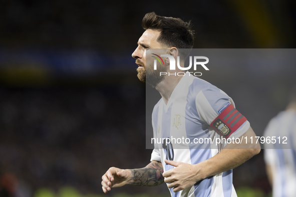 Argentina's Lionel Messi is in action during the 2026 FIFA World Cup South American qualifiers football match between Argentina and Peru at...