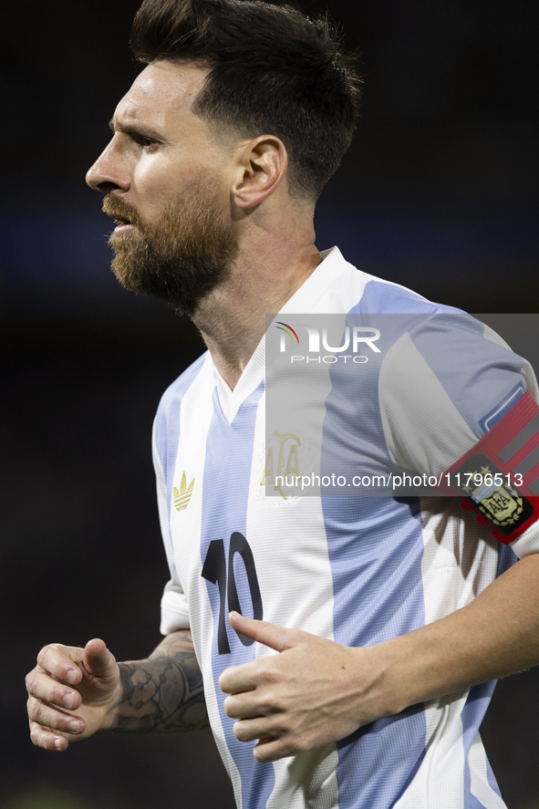 Argentina's Lionel Messi is in action during the 2026 FIFA World Cup South American qualifiers football match between Argentina and Peru at...