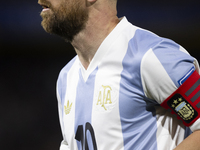 Argentina's Lionel Messi is in action during the 2026 FIFA World Cup South American qualifiers football match between Argentina and Peru at...