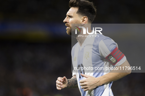 Argentina's Lionel Messi is in action during the 2026 FIFA World Cup South American qualifiers football match between Argentina and Peru at...