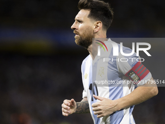 Argentina's Lionel Messi is in action during the 2026 FIFA World Cup South American qualifiers football match between Argentina and Peru at...