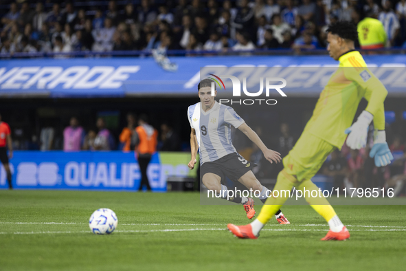 Julian Alvarez of Argentina plays during the 2026 FIFA World Cup South American qualifiers football match between Argentina and Peru at the...