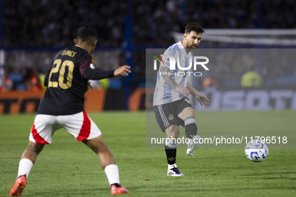 Argentina's Lionel Messi is in action during the 2026 FIFA World Cup South American qualifiers football match between Argentina and Peru at...