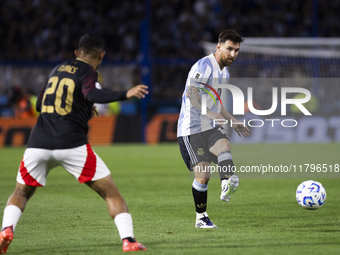 Argentina's Lionel Messi is in action during the 2026 FIFA World Cup South American qualifiers football match between Argentina and Peru at...