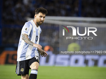 Argentina's Lionel Messi is in action during the 2026 FIFA World Cup South American qualifiers football match between Argentina and Peru at...