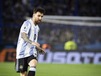 Argentina's Lionel Messi is in action during the 2026 FIFA World Cup South American qualifiers football match between Argentina and Peru at...