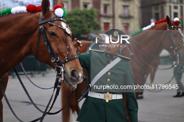 The military takes part in the military civic parade for the commemoration of the 114th anniversary of the Mexican Revolution at the main sq...