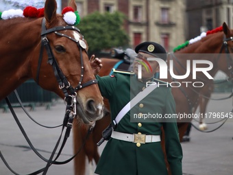 The military takes part in the military civic parade for the commemoration of the 114th anniversary of the Mexican Revolution at the main sq...