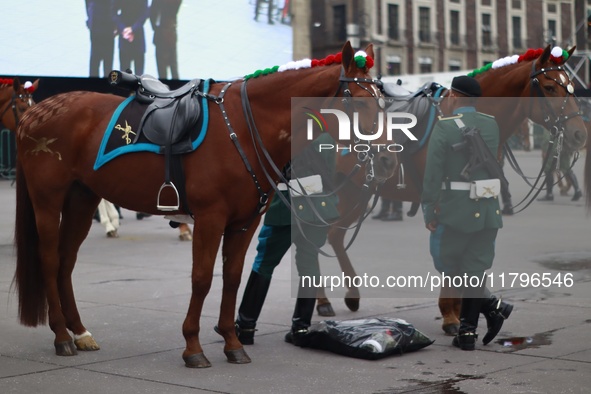 The military takes part in the military civic parade for the commemoration of the 114th anniversary of the Mexican Revolution at the main sq...