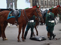 The military takes part in the military civic parade for the commemoration of the 114th anniversary of the Mexican Revolution at the main sq...