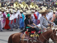 Charros take part in the military civic parade for the commemoration of the 114th anniversary of the Mexican Revolution at the main square Z...