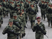 The military takes part in the military civic parade for the commemoration of the 114th anniversary of the Mexican Revolution at the main sq...