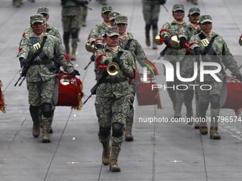 The military takes part in the military civic parade for the commemoration of the 114th anniversary of the Mexican Revolution at the main sq...