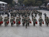 The military takes part in the military civic parade for the commemoration of the 114th anniversary of the Mexican Revolution at the main sq...