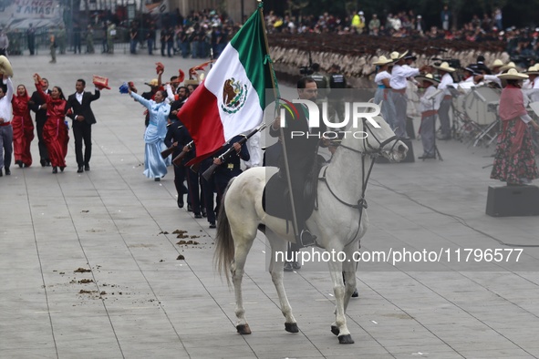 A parade commemorates the 114th anniversary of the beginning of the Mexican Revolution in Zocalo, Mexico City, Mexico, on November 20, 2024....