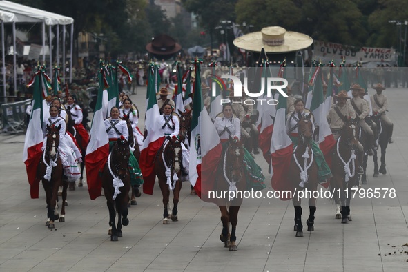 A parade commemorates the 114th anniversary of the beginning of the Mexican Revolution in Zocalo, Mexico City, Mexico, on November 20, 2024....