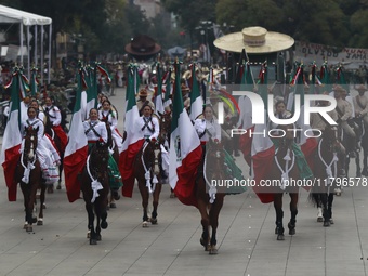 A parade commemorates the 114th anniversary of the beginning of the Mexican Revolution in Zocalo, Mexico City, Mexico, on November 20, 2024....